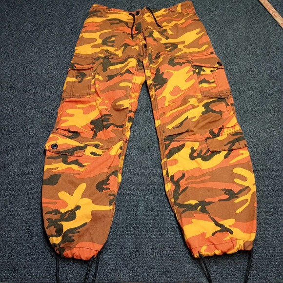 Rothco Camo Cargo Pants Women XXS Orange Camouflage Jogger Elastic Baggy Stretch - Picture 1 of 8